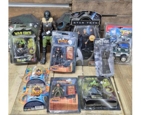 A collection of boxed action figures &amp; jeep toy; Boxed star trek figure, war orcs figures &amp; other items