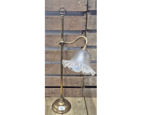 19th century brass rise and fall desk lamp fitted with a frosted glass shade. [59cm high] 