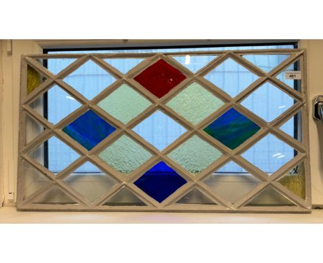 19th century Cast metal and stainglass diamond panel window. [41x73cm]