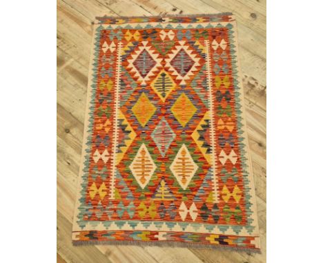 Hand knotted Chobi Kilim rug- Aztec style- Vibrant colours. [148x102cm] 