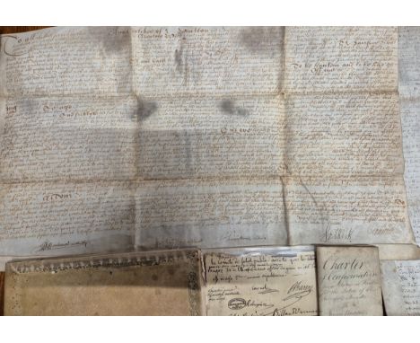 A Collection of 17th and 19th century documentations written on pig skin and paper. Some dates- 1659, 1678, 1806, 1888- The f