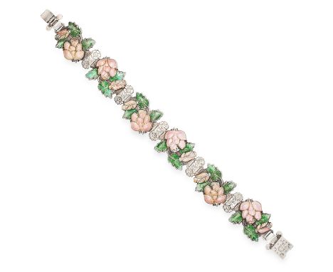 ANTIQUE ART NOUVEAU ENAMEL BRACELET in silver, depicting flowers set with pink and green enamel, stamped silver, 18cm, 23.1g.