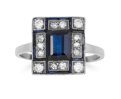 1.05 CARAT SAPPHIRE AND DIAMOND RING in 18ct white gold or platinum, set with an emerald cut sapphire of approximately 1.05 c