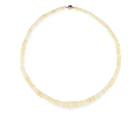 OPAL BEAD NECKLACE comprising of a single strand of polished opal beads, 45cm, 25.0g.