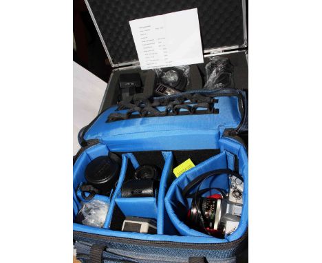 Camera case and bag, Canon camera, various lenses, light meter, etc