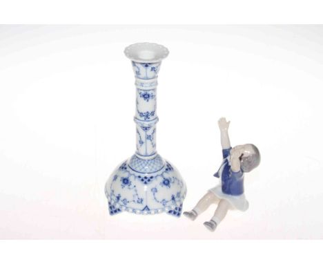 Royal Copenhagen child figure and blue and white candlestick (2)
