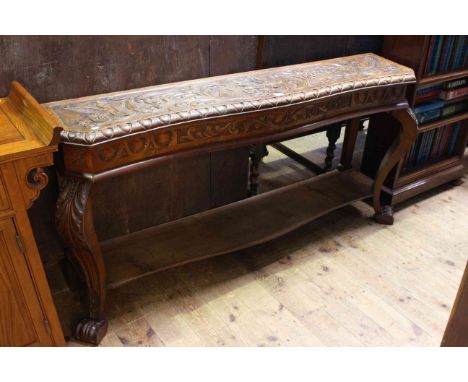 Victorian carved oak console table with serpentine shaped front, 147cm by 74cm