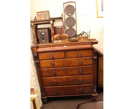 Victorian mahogany seven drawer chest, mahogany two door wall cupboard, occasional table, smokers cabinet, dome topped statio