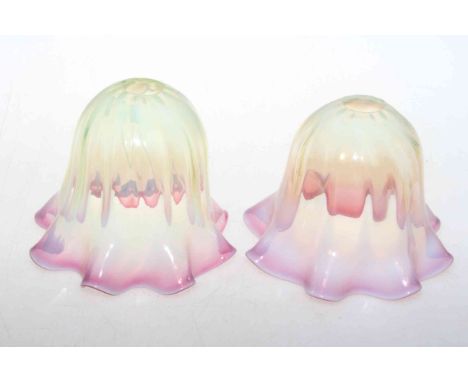 Pair ruby tinted vaseline glass light shades