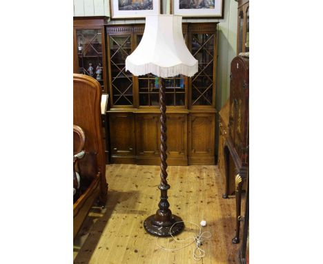 Oak barley twist standard lamp and shade