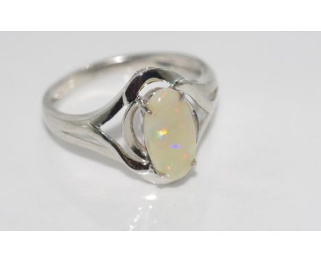 Silver and solid Australian oval white opal ring size: M-N/6