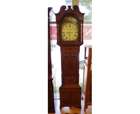 William IV oak and mahogany longcase clock (grandfather clock) by Broadhead, Belper, with painted dial, roman numerals and ar