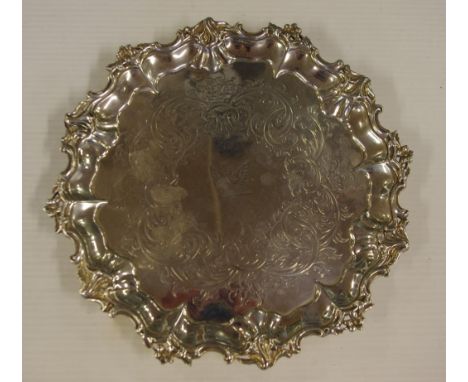 Victorian sterling silver tri footed tray hallmarked London 1853, (Edward & John Barnard), 20 cm diameter approx., 326 grams 
