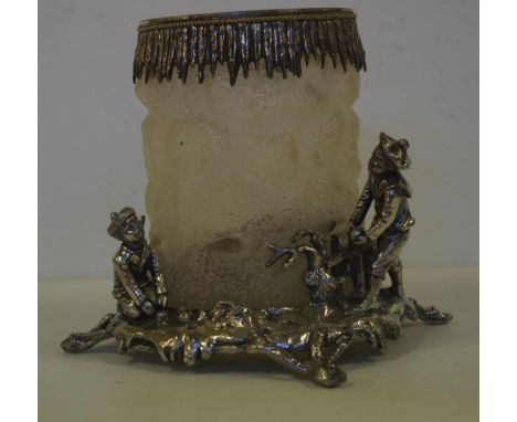 American silver plated figural ice bucket 2 boys playing, 19cm high approx., as inspected,