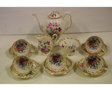 Part Royal Albert "Nosegay" coffee set to include 5 cups, 6 saucers, coffee pot, sugar and creamer