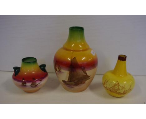 Three Wileman fishing vases early Shelley