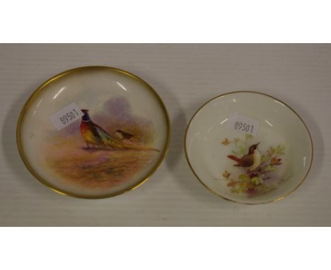 Two Royal Worcester hand painted dishes of birds