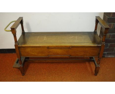 Oak hall bench with stick stand to one end, 118cm wide