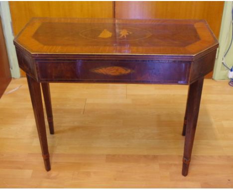 Antique Dutch card table with inlaid fold over swivel top, 85cm wide, 72cm high