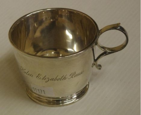 Sterling silver christening mug hallmarked Birmingham 1951, 78grams approx
