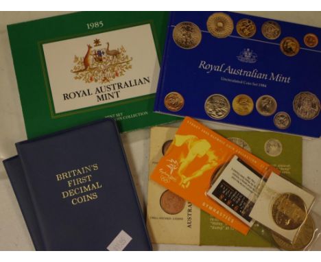 Three RAM uncirculated year sets 1984 (2) & 1985 together with 2 Britains First Decimal & 4 other special issue coins