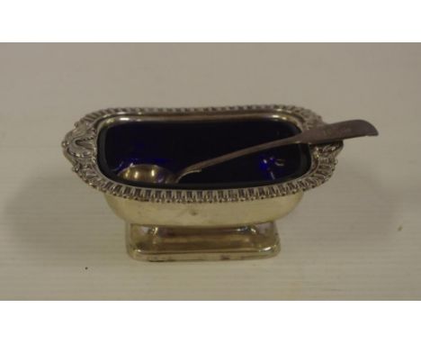 Silver plated salt & sterling silver spoon hallmarked London 1863, 10 grams approx.