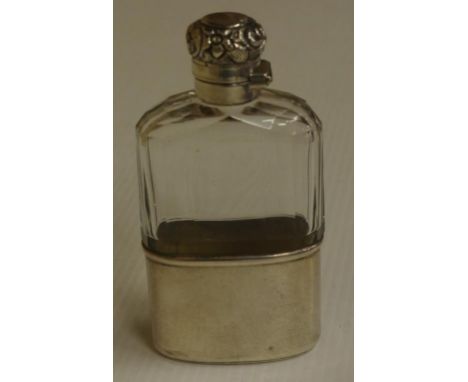 Sterling silver ladies flask with cut glass insert, hallmarked London 1900
