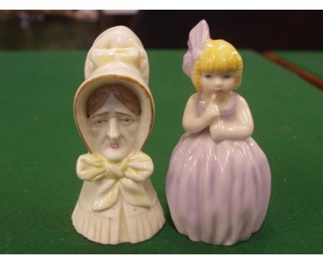 Two Royal Worcester candle snuffers including Hush, 8.5cm high (tallest) approx