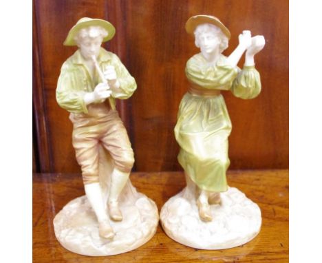 Two Royal Worcester musician figurines H16cm approx (as inspected)