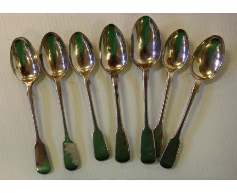 Seven assorted sterling silver teaspoons with various English hallmarks, 128grams approx