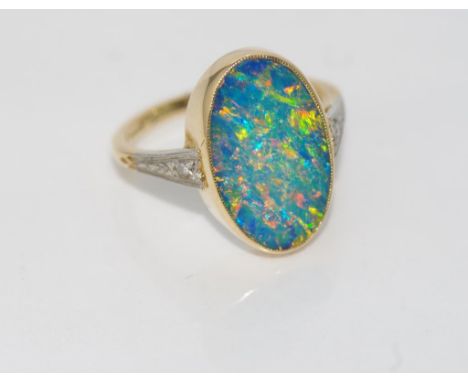 Vintage 18ct yellow gold opal doublet ring weight: 2.52 grams, size:H.4, valuation available