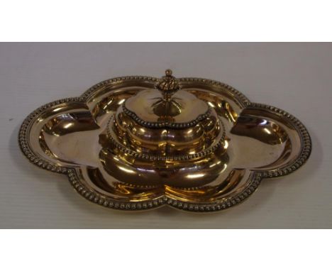 Sterling silver gilt inkstand hallmarked London 1892, 25 x 17 cm, 428 grams