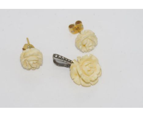 Vintage ivory floral form pendant & earrings NB. This item cannot be exported.