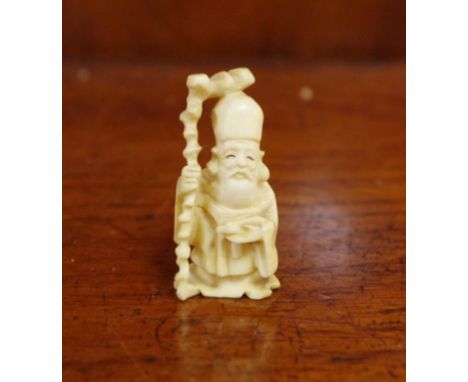 Antique ivory man of longevity netsuke circa 1920s, 4.5cm high approx. NB. This item cannot be exported.