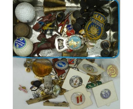 Enamel and other badges, uniform buttons, lead figures, etc.