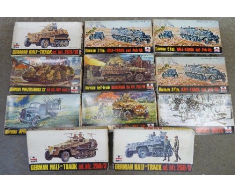 Eleven ESCI 1/72 scale model kits, German army vehicles