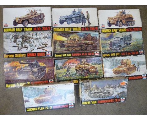 Eleven ESCI 1/72 scale model kits, German army vehicles