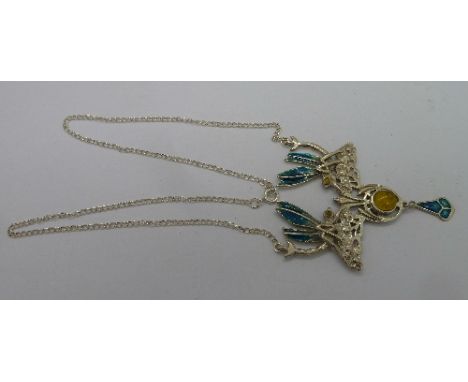 A silver and enamel art nouveau style necklace