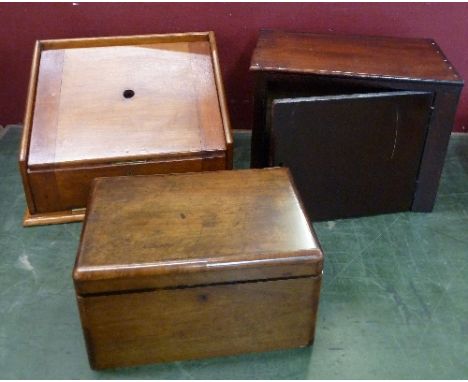 A Victorian tea caddy, writing box and a small cabinet