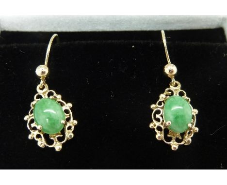A pair of 9ct gold and jade earrings