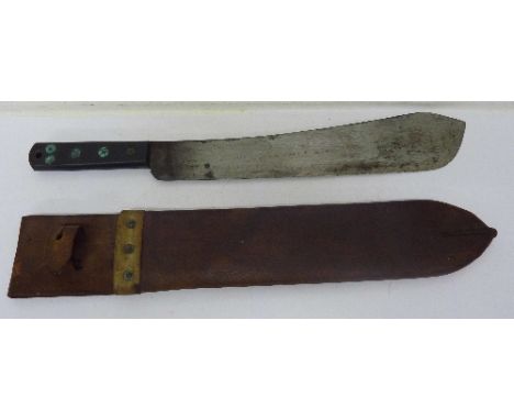 A World War II machete, blade marked S & J Kitchin Ltd., Sheffield No. 2640, scabbard marked 1944