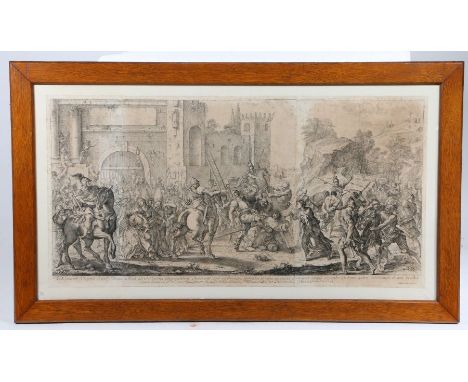 A large framed engraving, dated 1725Aurelious Milano, ''Crusifixion’ (sic)Christ carrying the cross, glazed and oak framed, 8
