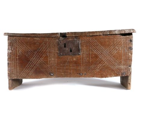                         A small and rare Henry VIII oak boarded chest, possibly Suffolk/Norfolk, circa 1530,                 