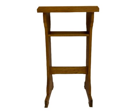 Light oak bookstand with hinged sloped top (W52cm, H76cm), and another similar book stand (W44cm, H78cm)
