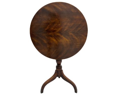 19th century mahogany tripod table, circular figured top on turned pedestal, three spayed supportsDimensions: Height:&nbsp;76