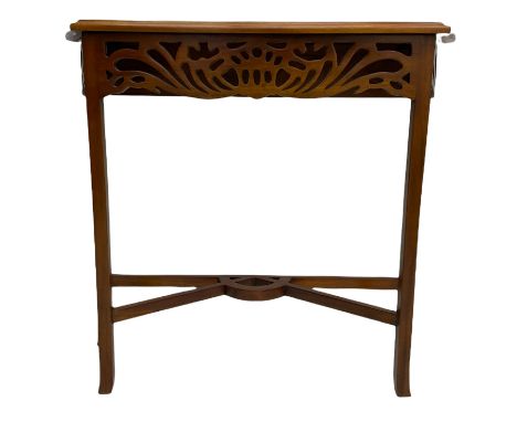 Mahogany console table, shaped moulded top over pierced apron, square supportsDimensions: Height:&nbsp;74cm&nbsp; Length/Widt