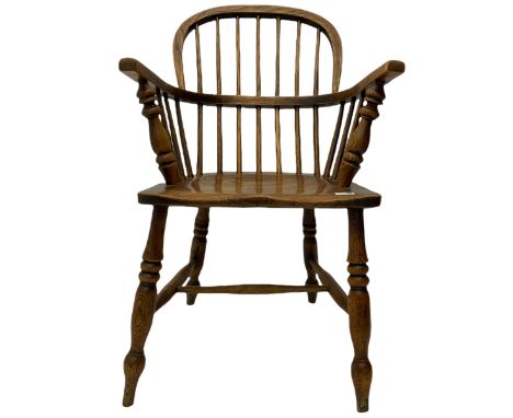 19th century elm Windsor chair, low comb backDimensions: Height:&nbsp;88cm&nbsp; Length/Width:&nbsp;50cm&nbsp; Depth/Diameter