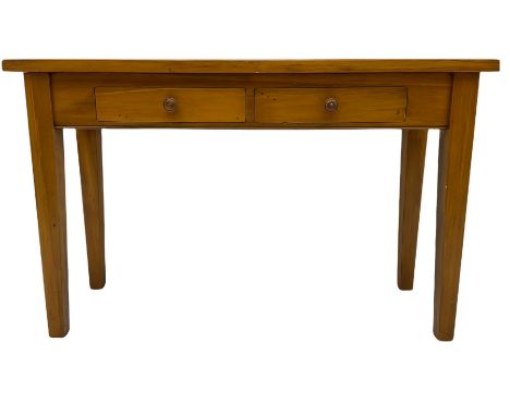 Permakraft pine two drawer console table Dimensions: Height:&nbsp;76cm&nbsp; Length/Width:&nbsp;120cm&nbsp; Depth/Diameter:&n