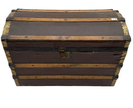 Early to mid 20th century wood and metal bound trunk, with hinged dome lidDimensions: Height:&nbsp;54cm&nbsp; Length/Width:&n