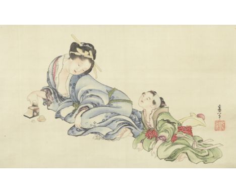 AFTER KATSUSHIKA HOKUSAI (1760-1849)Reclining Young Woman and Boy Edo period (1615-1868) or Meiji era (1868-1912), 19th centu
